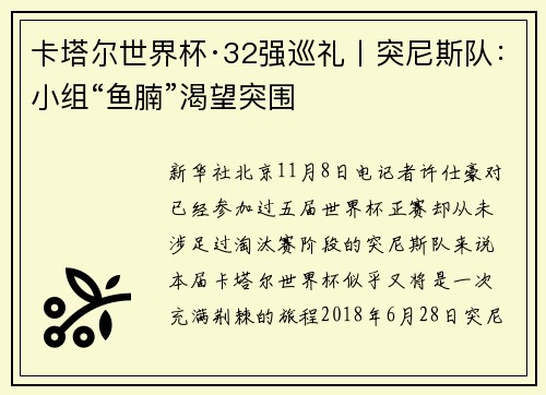 卡塔尔世界杯·32强巡礼丨突尼斯队：小组“鱼腩”渴望突围